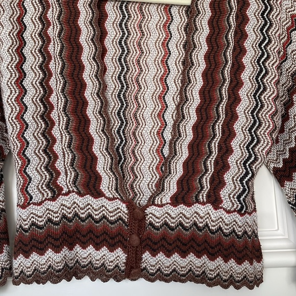 Nic + Zoe Open Front Sweater/Cardi Petite Small Brown/White/Red Pattern - Picture 3 of 6